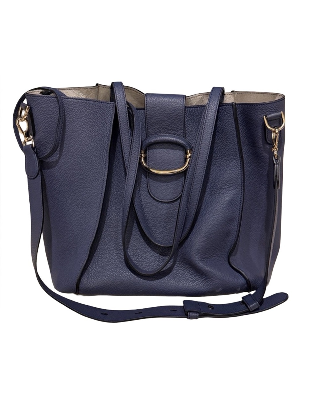 Tod’s Double T Ring Leather 2-Way Tote Bag Navy Blue - Picture 3 of 15